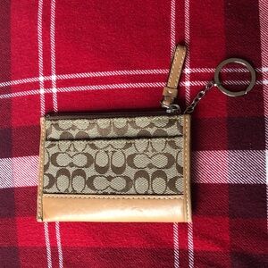 Coach Brown and Tan Signature Card Holder and Keychain